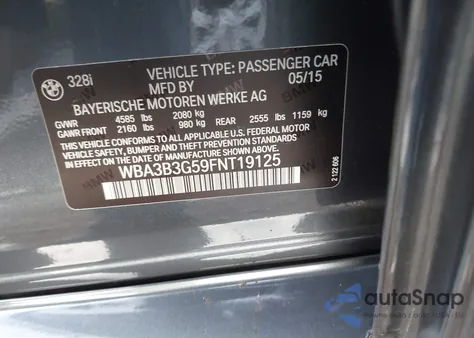 2015 BMW 328I xDrive from USA, damaged, VIN WBA3B3G59FNT19125